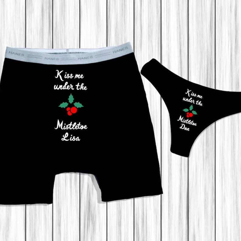 Stocking Stuffer For Boyfriend Personalized Boxers Under The Mistletoe Christmas Underwear Couples Underwear