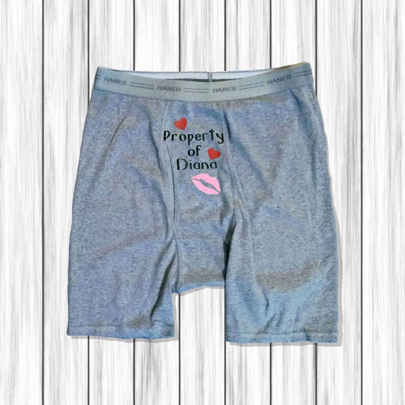 Property of Martha with Hearts Hanes Heather Grey Boxer Brief Underwear