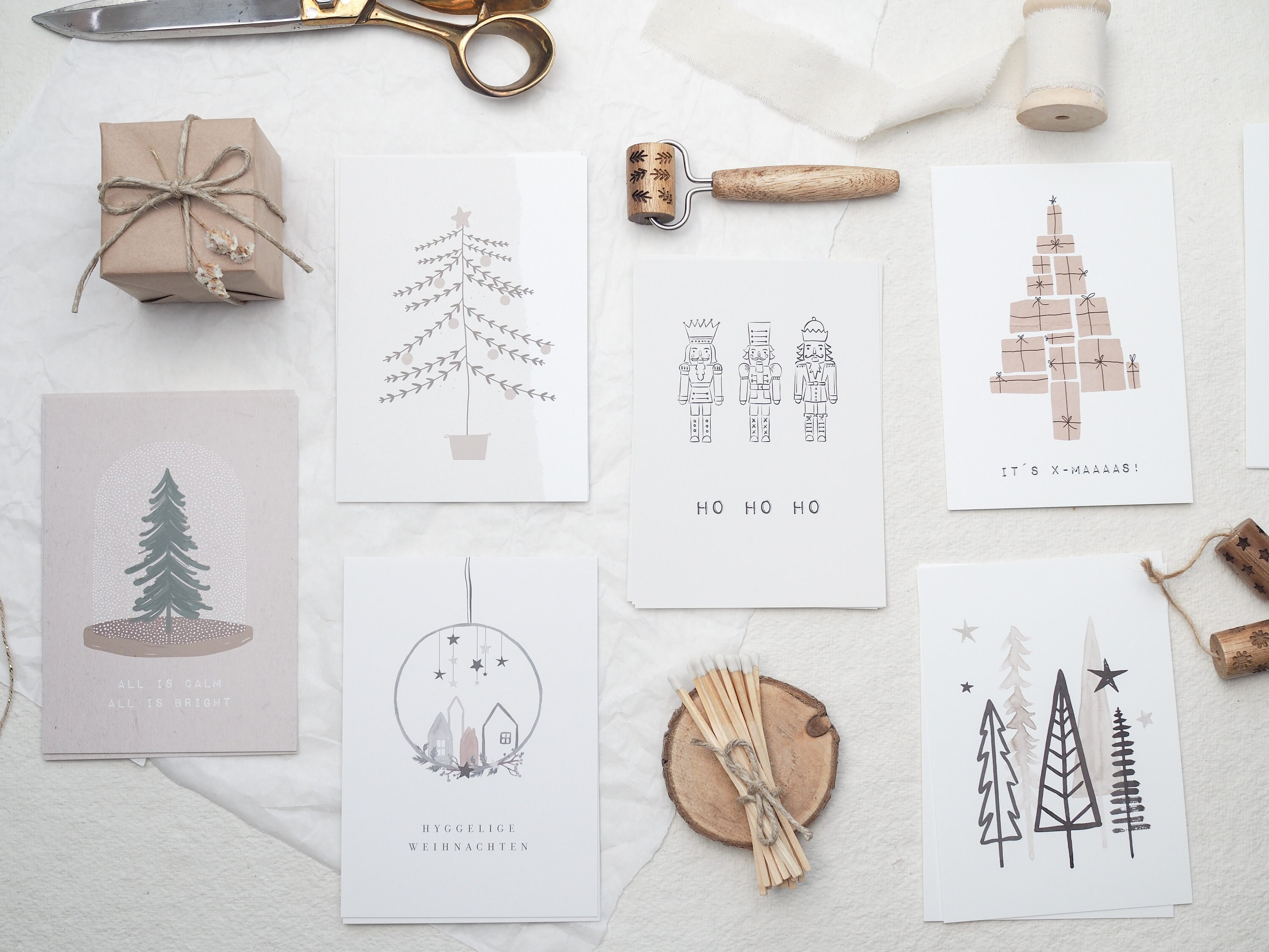 Weihnachtskarten-Set Aus Kraftpapier – 30 Karten, DIN A6 (15x10 Cm) – Mit Verschiedenen Weihnachtsmotiven, Für Grüße & Geschenke