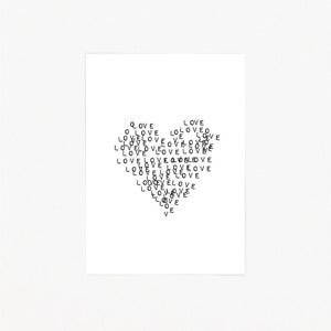 POSTKARTE HERZ LOVE / Sprüche schwarz weiß Spruch Postkarten für Freundin zum Einzug, Hochzeit, Weihnachten, Geburtstag und mehr
