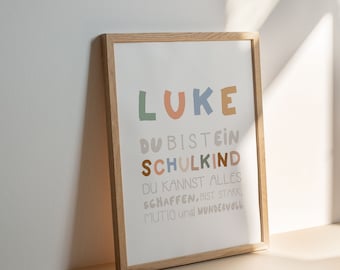 SCHULKIND POSTER NAME / Geschenkidee zur Einschulung Kunstdruck