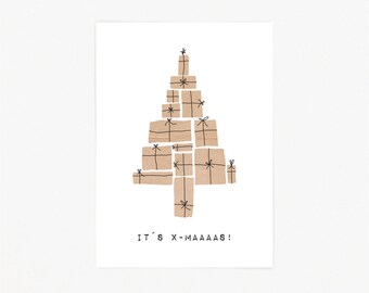 POSTKARTE WEIHNACHTSBAUM / Sprüche schwarz weiß Spruch Postkarten für Freundin zum Einzug, Hochzeit, Weihnachten, Geburtstag