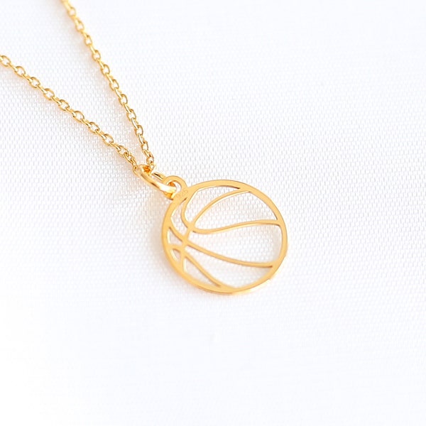 24k Gold Basketball Necklace | Gold Plated Basketball Necklace | Sport Jewelry | Dainty Sport Charm Necklace | Basketball Team Gift