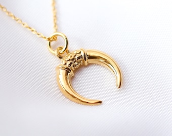 Gold Moon Necklace | Crescent Moon Choker | Dainty Moon Pendant | Horn Necklace | Half Moon Pendant | Tusk Necklace | Gift Idea For Her