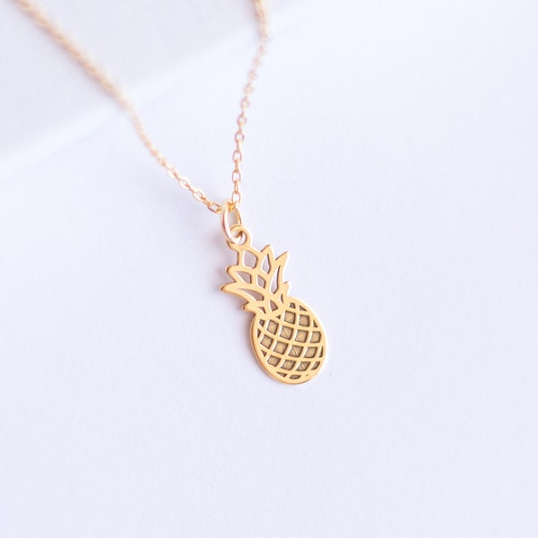 Ananas Halskette | Sterling Silber | 24k Gold Frucht Halskette | Gold Ananas Halskette | Obst Halskette | Ananas Schmuck | Ananas