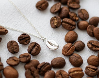 Coffee Necklace | Coffee Bean Sterling Silver Necklace | Coffee  Lover Gift | Coffee Charm | Dainty Coffee Pendant Necklace | Minimalist |