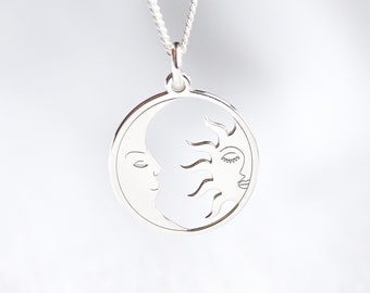 Sun and Moon Necklace, Sterling Silver, Crescent Moon Pendant, Celestial Necklace, Gift For Her