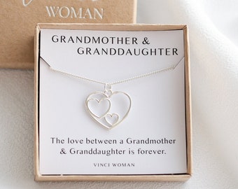 Grandma Gift, Grandma Necklace, Grandmother Necklace, Granddaughter Gifts, Heart Necklace, Christmas Grandma Gift, Sterling Silver