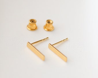 Simple Bar Stud Earrings, Everyday Elegant Stud Earrings, 24k Gold Vermeil, Gift For Her