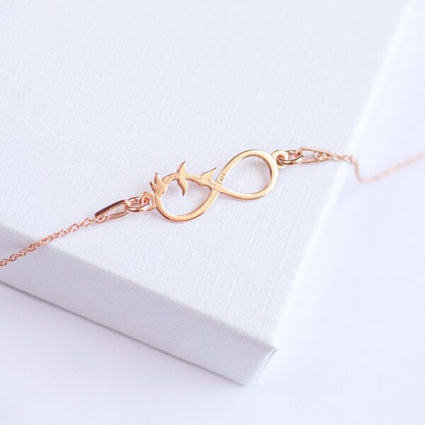 Infinity Rose Gold Bracelet | 18-carat Rose Gold Bird Bracelet | Infinity Bracelet | Swallow Rose Gold  Bracelet | Pink Swallow Bracelet |