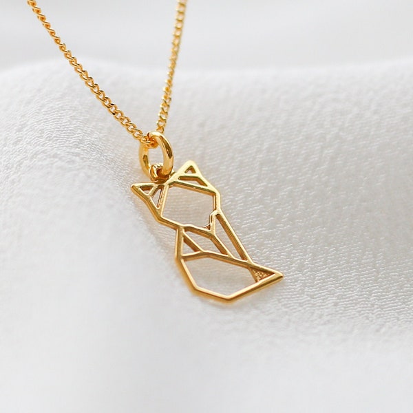 Gold Origami Fox Necklace | 24k Gold Origami Fox | Fox Charm Jewellery | Fox Lover | Geometric Fox Gift | Animal Necklace | Cat Necklace