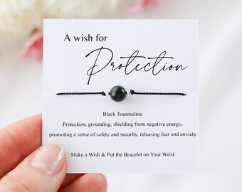 Black Tourmaline Protection Wish Bracelet, Gift For Her, Crystal of Protection, Make a Wish, Wish Bracelet