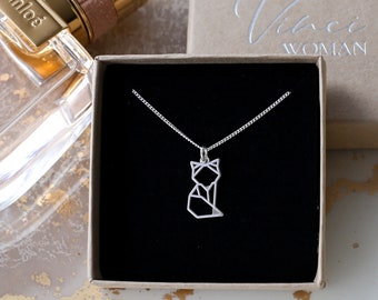 Fox Necklace | 925 Sterling Silver Origami Fox Cat | Geometric Fox Necklace | Geometric Animal | Gift For Her | Cat Necklace | Birthday Gift