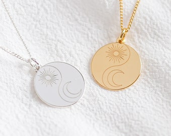 Yin Yang Necklace, Sun and Moon Necklace, Sterling Silver, Crescent Moon, Birthday Gift For Her, Celestial Jewelry, Spiritual Necklace