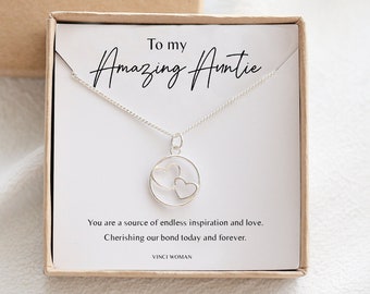 Amazing Auntie Gift, Auntie Necklace, Gift for Aunt, Family Jewelry, Sterling Silver Interlocking Hearts Necklace, Aunt Birthday Gift