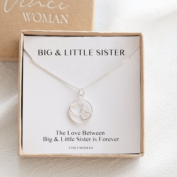 Big Sis And Lil Sis Necklace Gift, Big Sister And Little Sister, Sister Gift, Sister Birthday Gift, Sterling Silver, Two Hearts