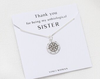 Unbiological Sister Necklace, Soul Sister Gift, Compass Necklace, Sister Gift, Compass Gift, Best Friend Necklace, Wanderlust, Journey Gift