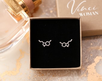 Serotonin Molecule Earrings | 925 Sterling Silver Serotonin Studs | Serotonin Charm Jewelry | Happiness Earrings | Chemistry Studs