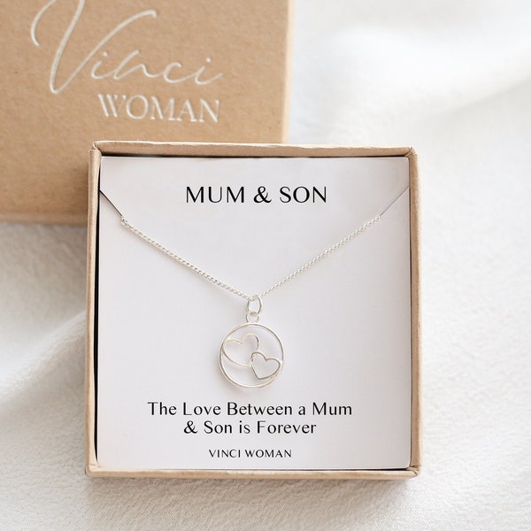 Mum & Son Necklace Gift, Mother And Son, New Mum Gift, Mum Birthday Gift, Sterling Silver, Two Hearts, Gift From Son