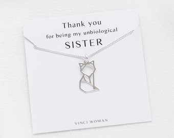 Unbiological Sister Gift, Origami Fox Necklace, Soul Sister Gift, Friend Birthday Gift, Friendship Statement,Friend Necklace,Origami Cat
