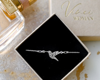 Hummingbird Bracelet | Sterling Silver Hummingbird | Animal Bird Bracelet | Minimalist Bridesmaid Gift | Hummingbird Mother Sister Gift Idea