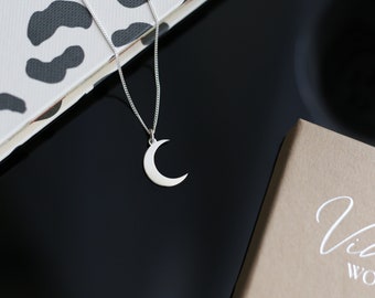 Moon Necklace, Sterling Silver, Moon Jewellery, Moon Jewelry, Moon Gift, Crescent Moon, Dainty Moon Pendant, Celestial Necklace, Simple Moon