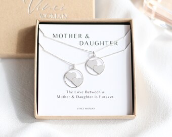 Mother & Daughter Necklace Set, Two Interlocking Hearts Necklace, Mum Birthday Gift, Daughter Gifts, Sterling Silver, Two Necklaces Gift