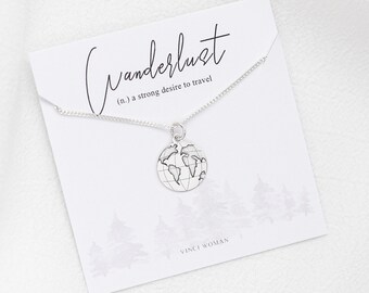 World Map Necklace, Map Jewelry, Wanderlust Gift, Travel Gift For Her, Leaving gift,Journey, Earth, Globe, Silver Map Charm, Christmas Gift