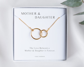 Mother & Daughter Gift, 24k Gold Karma Necklace, Interlocking  Gold Open Circle, Mum Mom Birthday Gift, Infinity Double Circle, Eternity