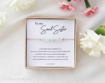 Soul Sister Bracelet Gift - Natural Gemstones, Silk Cord, Rose Quartz, Opalite, Mint Jade, Gift For Friend