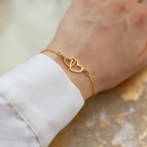 Gold Interlocking Heart Bracelet, Infinity Love Bracelet, Girlfriend Gift, Mum Birthday Gift, 24k Gold Vermeil, Gift For Her