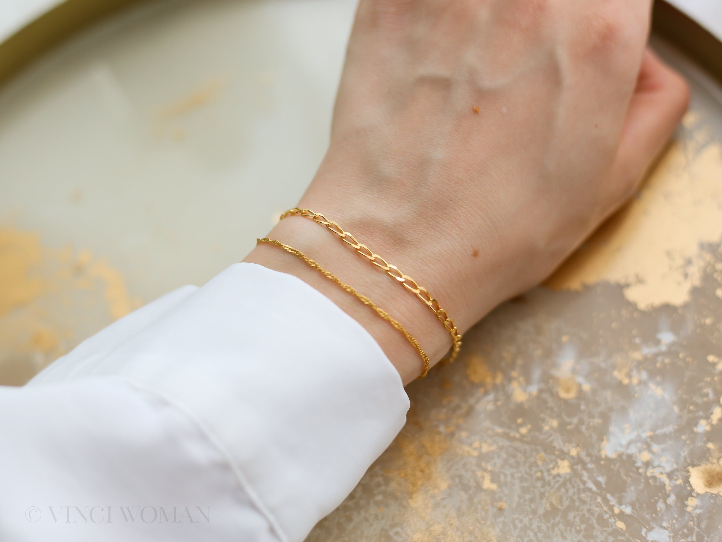 Gold Singapore Chain Bracelet Delicate Layering Bracelet - Etsy 日本