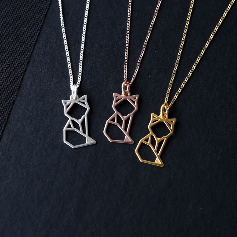 Fox Necklace 925 Sterling Silver Origami Fox Cat Geometric Fox Necklace Geometric Animal Gift For Her Cat Necklace Birthday Gift image 7