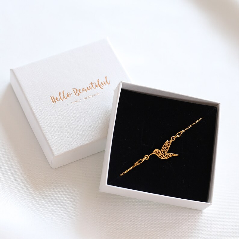 Gold Hummingbird Bracelet Bird Bracelet 24k Gold Bracelet Gold Hummingbird Charm Hummingbird Bridal Bracelet |