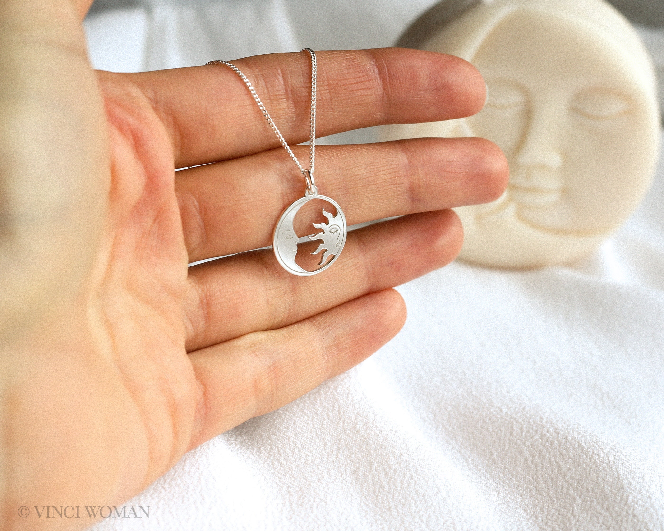 Sun and Moon Necklace Sterling Silver Crescent Moon Pendant - Etsy UK