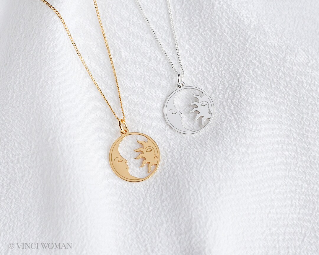 Sun and Moon Necklace Sterling Silver Crescent Moon Pendant - Etsy UK