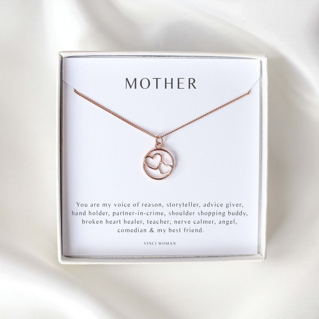 Mother Gift, Mum Necklace, Mom Birthday Gift, Rose Gold Two Hearts