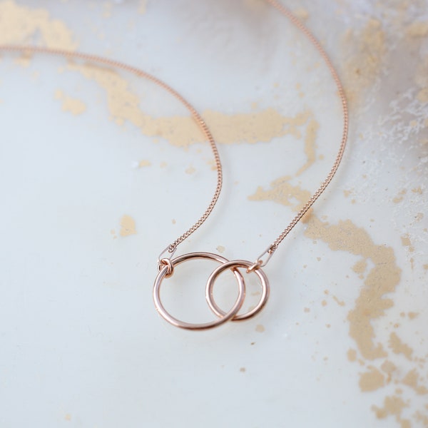 Linked Circle Rose Gold Necklace | Interlocking Circle Necklace | Infinity Circle Necklace | Pink Necklace | Double Circle Necklace