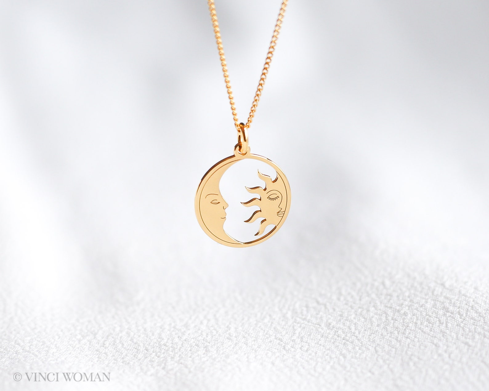 Sun and Moon Necklace Sterling Silver Crescent Moon Pendant - Etsy UK