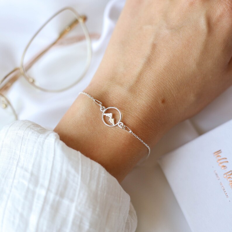 Silver Mountain Bracelet, Wanderlust Bracelet, Dainty Mountain Jewelry, Traveler Gift, Journey, Dainty Mountain Gift, Travel Gift For Her image 1