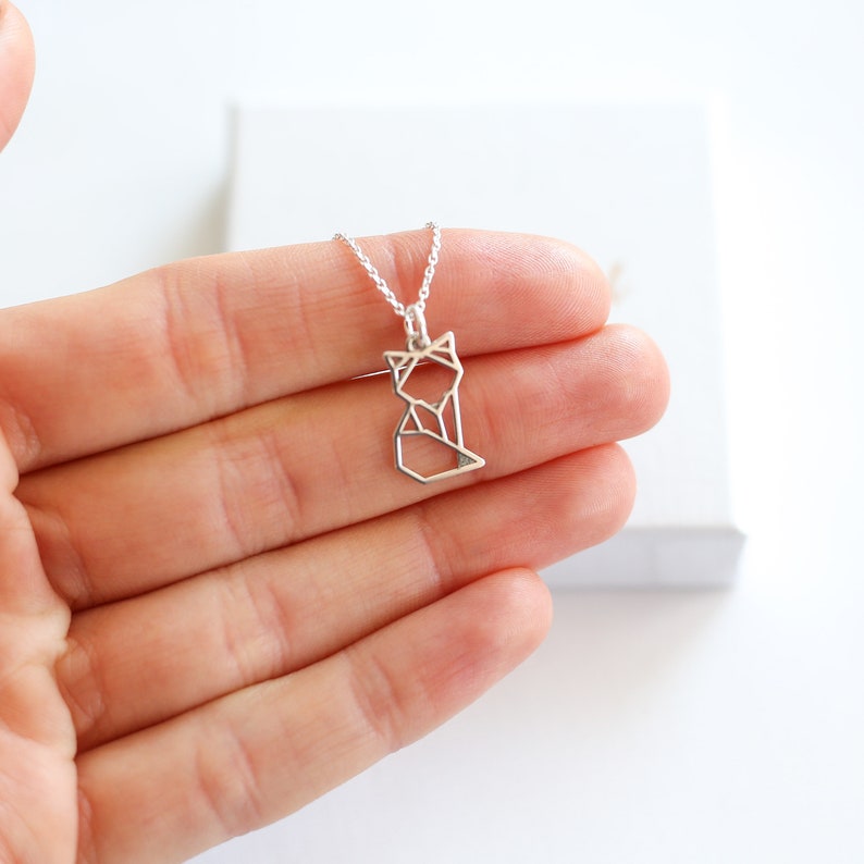 Fox Necklace 925 Sterling Silver Origami Fox Cat Geometric Fox Necklace Geometric Animal Gift For Her Cat Necklace Birthday Gift image 6