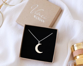 Sterling Silver Moon Necklace , Crescent Moon Choker, Dainty Moon Pendant, Tusk Necklace, Half Moon Jewelry, BFF Necklace, Moon Gift For Her