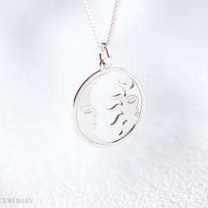 Sun and Moon Necklace Sterling Silver Crescent Moon Pendant - Etsy UK