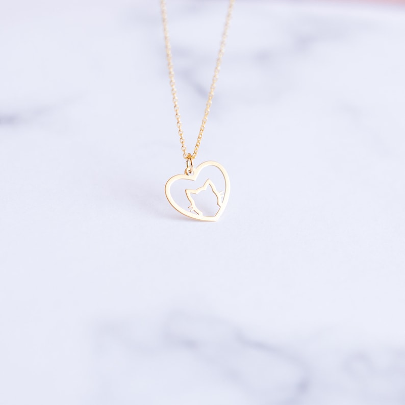 Animal jewelry Gold Cat Necklace Cat Lover Necklace kitten necklace Dainty Cat Gift for Her Dainty Gold Cat Jewelry heart necklace