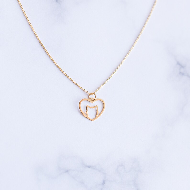 Animal jewelry Gold Cat Necklace Cat Lover Necklace kitten necklace Dainty Cat Gift for Her Dainty Gold Cat Jewelry heart necklace
