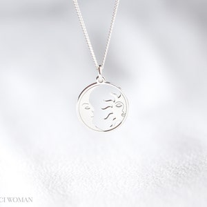 Sun and Moon Necklace Sterling Silver Crescent Moon Pendant - Etsy UK