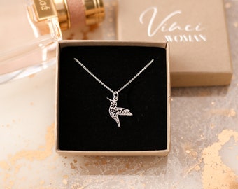 Hummingbird Necklace, Rose Gold Hummingbird Gift, Flying Bird Necklace, Bridal Pink Necklace, Sister Gift For Her, Hummingbird Jewelry