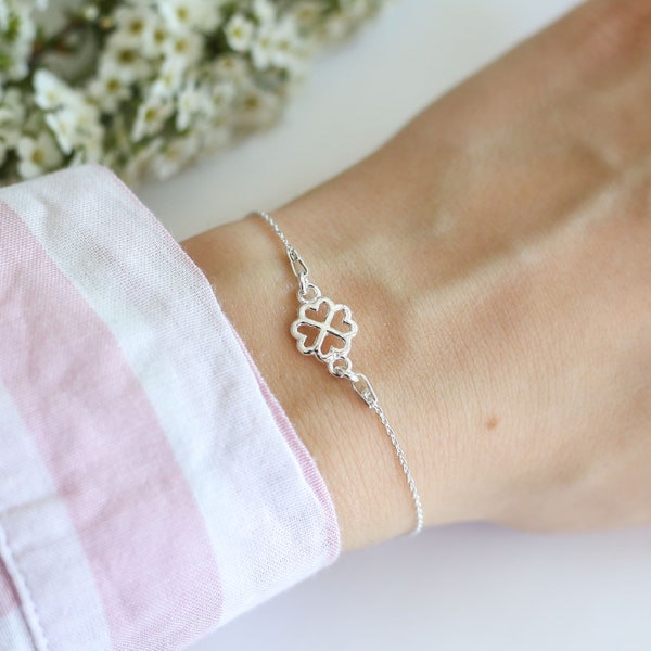 Clover Silver Bracelet | Four Leaf Bracelet | Good Luck Bracelet | Friendship Bracelet | Shamrock Bracelet | Good Luck Gift | Four Leaf Gift