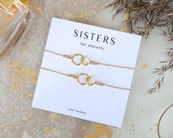 Sister Gift Set of 2, Sister Birthday Gift, Linked Circle Bracelet, Soul Sister Bracelet, Infinity Bracelet, Interlocking Circle Bracelet