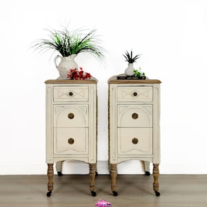Antique Nightstands| Bedside Side Tables - Living Room Furniture | Distressed set of nightstands |Cottagecore style| Free Shipping